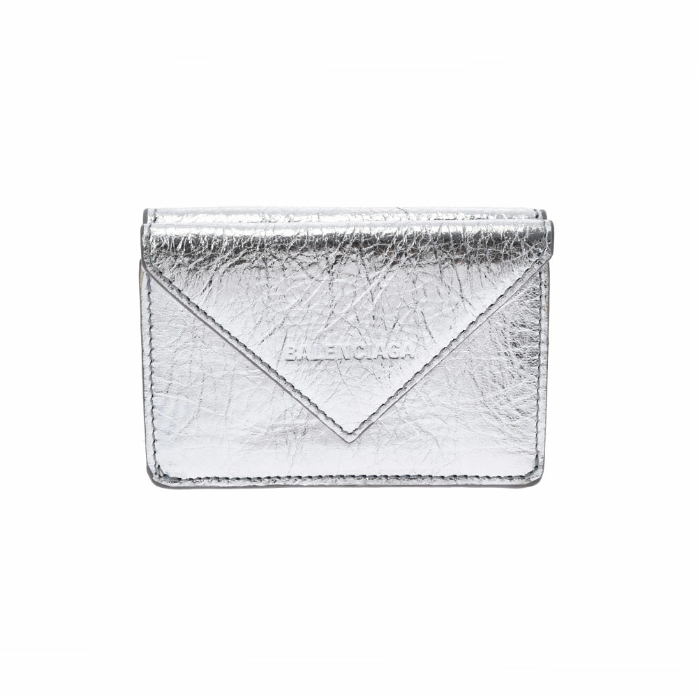 BALENCIAGA Paper Wallet Silver Calf Tri fold